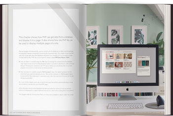 Two pages of PHP and MySQL book showing code examples