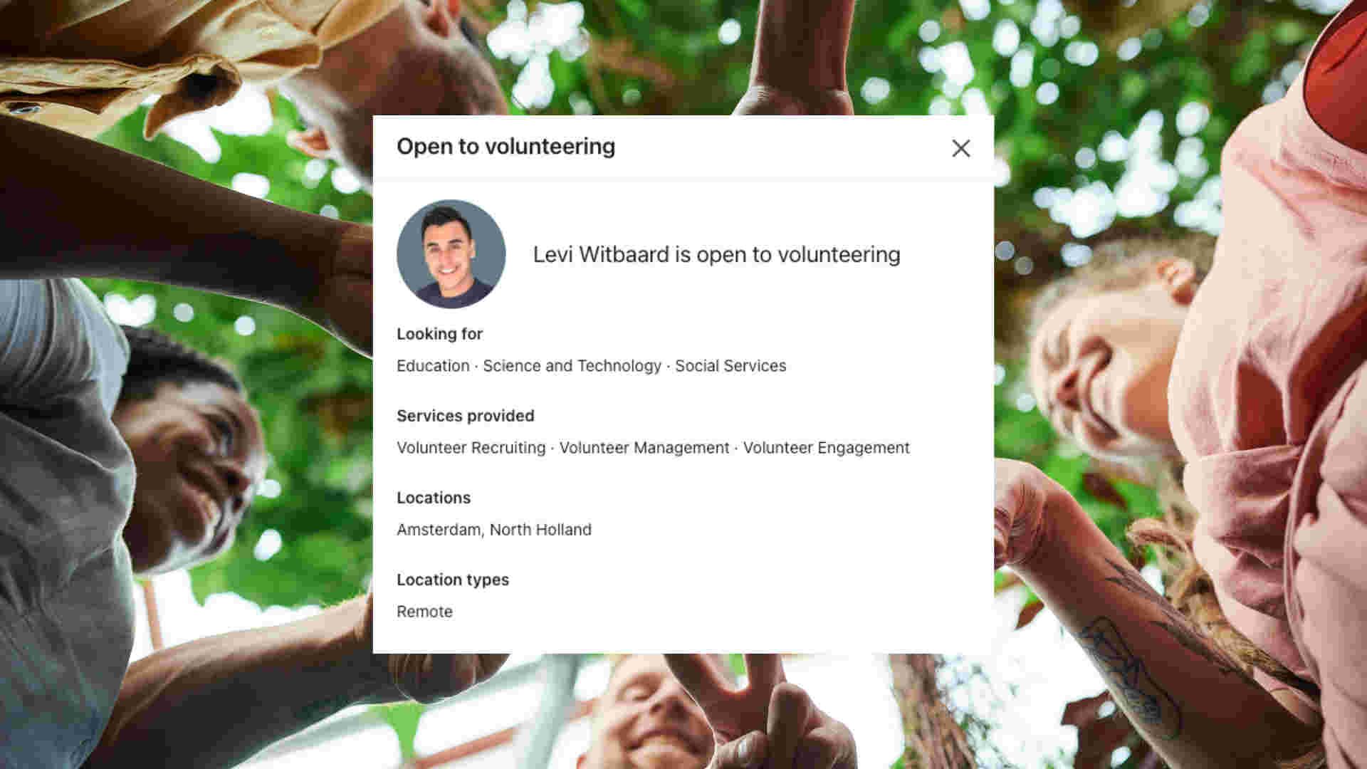 Show you are 'Open to Volunteer' on LinkedIn