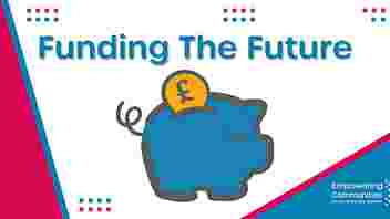 Blue money box pig with title of Funding the Future