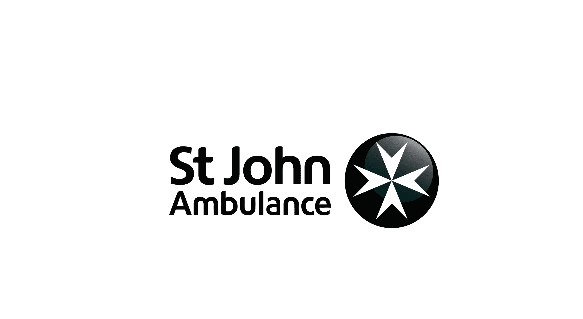 a white eight-pointed cross on a black background next to the words St John Ambulance