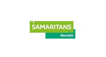 A logo with two green rectangles saying Samaritans Norwich