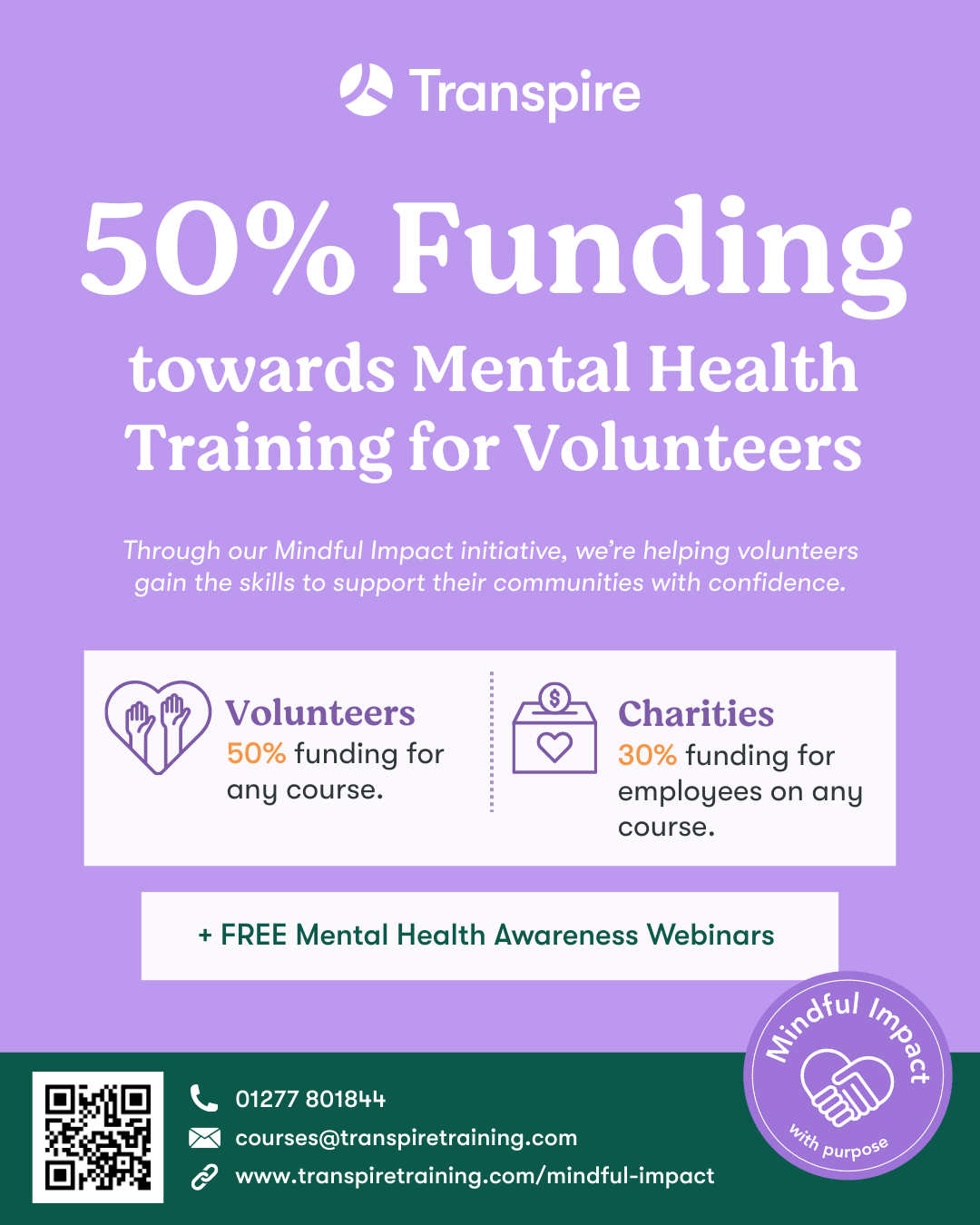 50% funding towards mental health training for volunteers