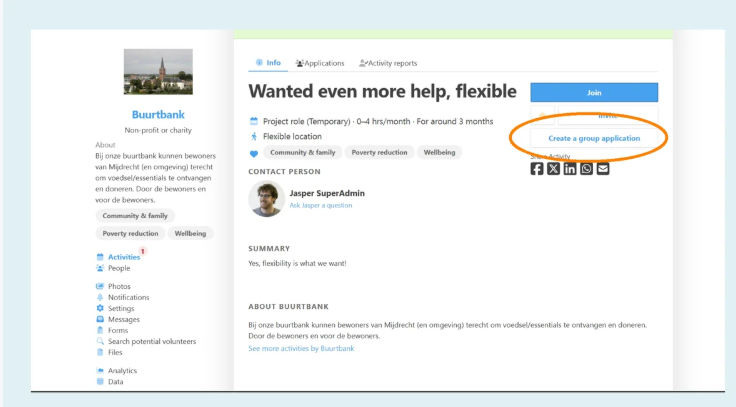 Screenshot of new feature: Group Applications