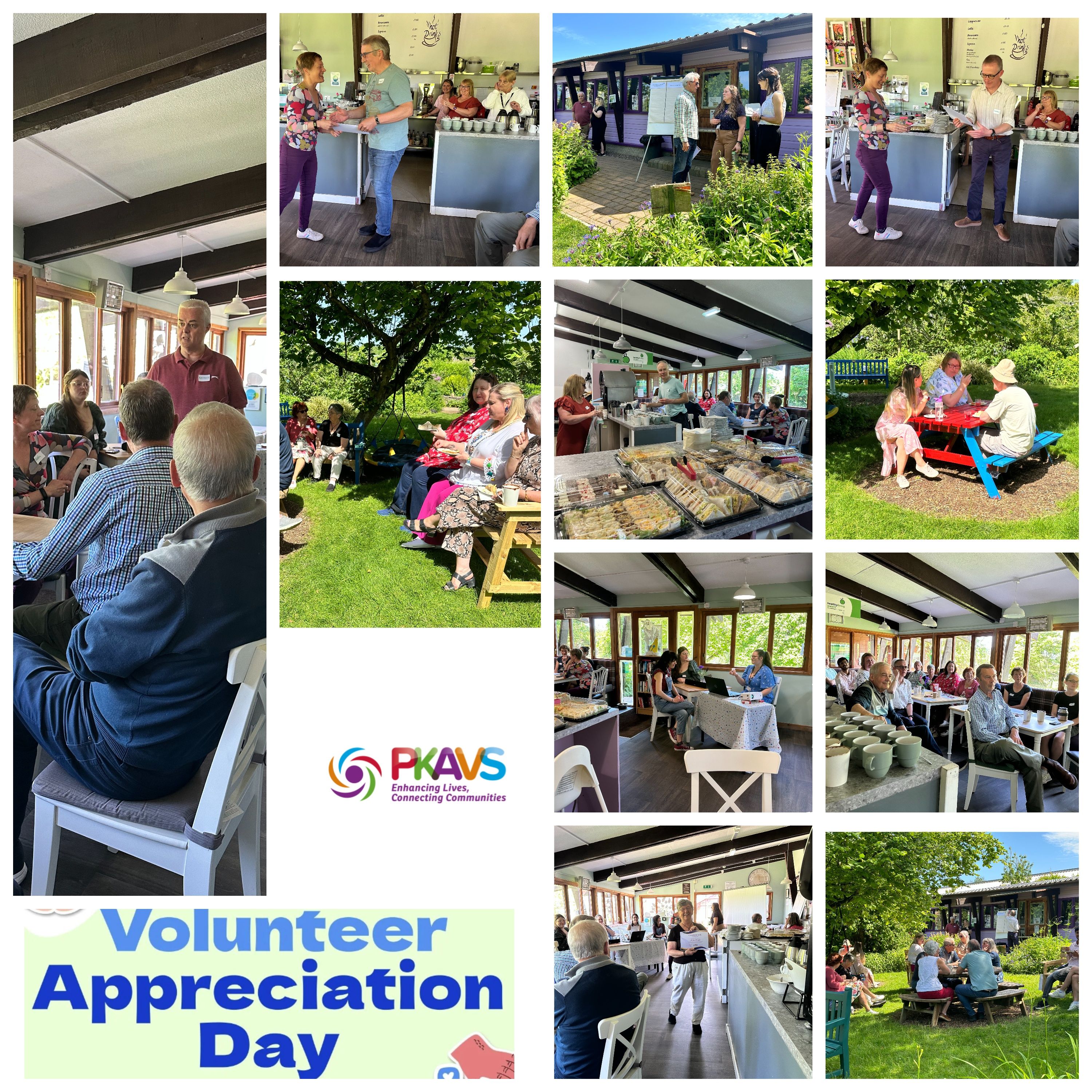 Collage of photos showing a volunteer appreciation event held in the Walled Garden venue in Perth.