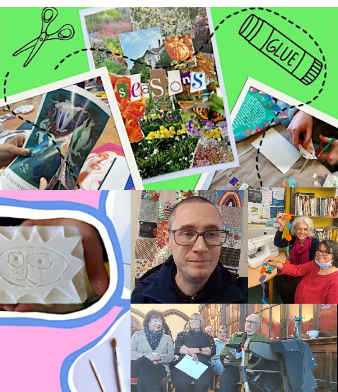 Collage of Volunteers doing crafts