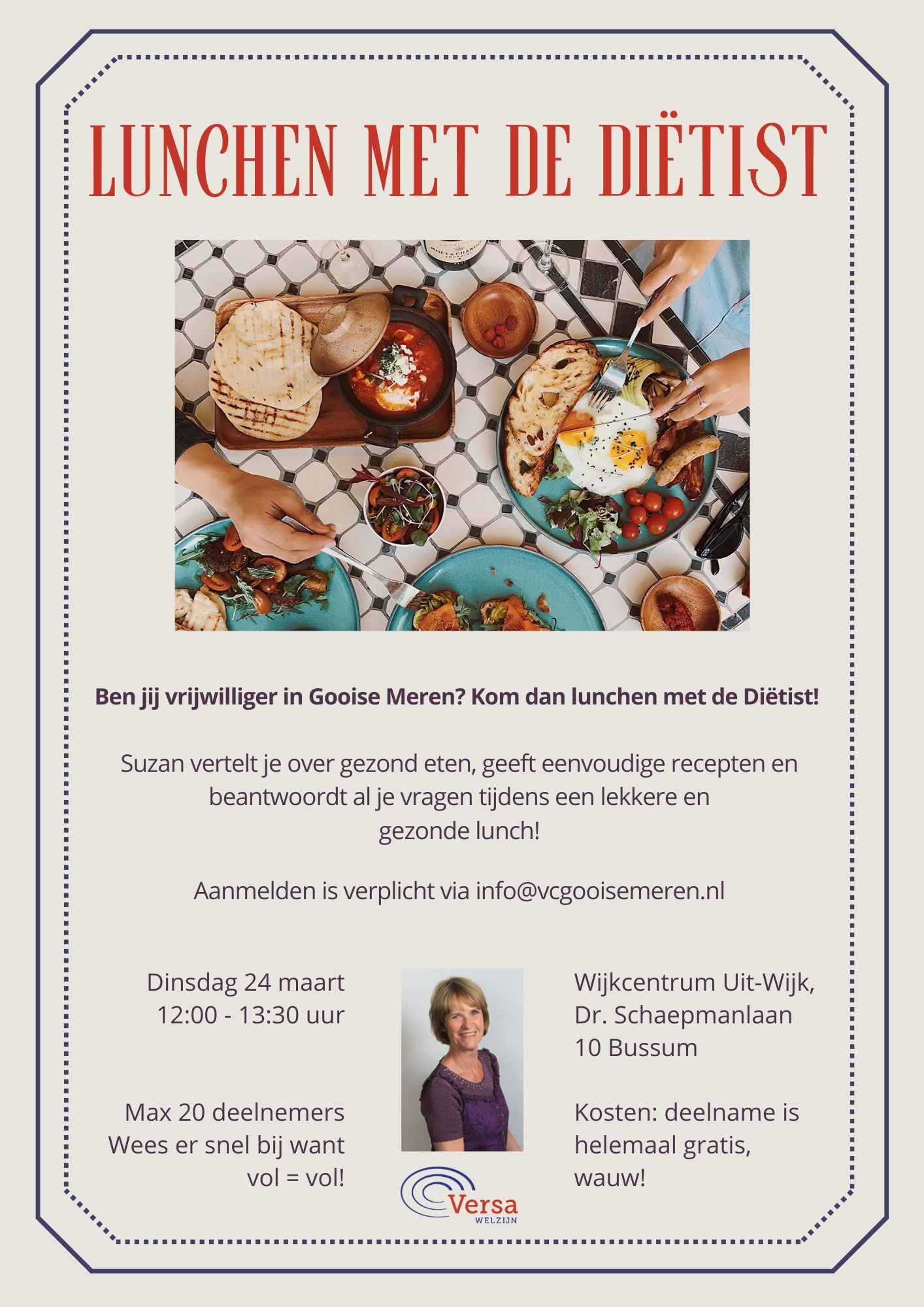 Gratis lunch voor vrijwilligers met de diëtist