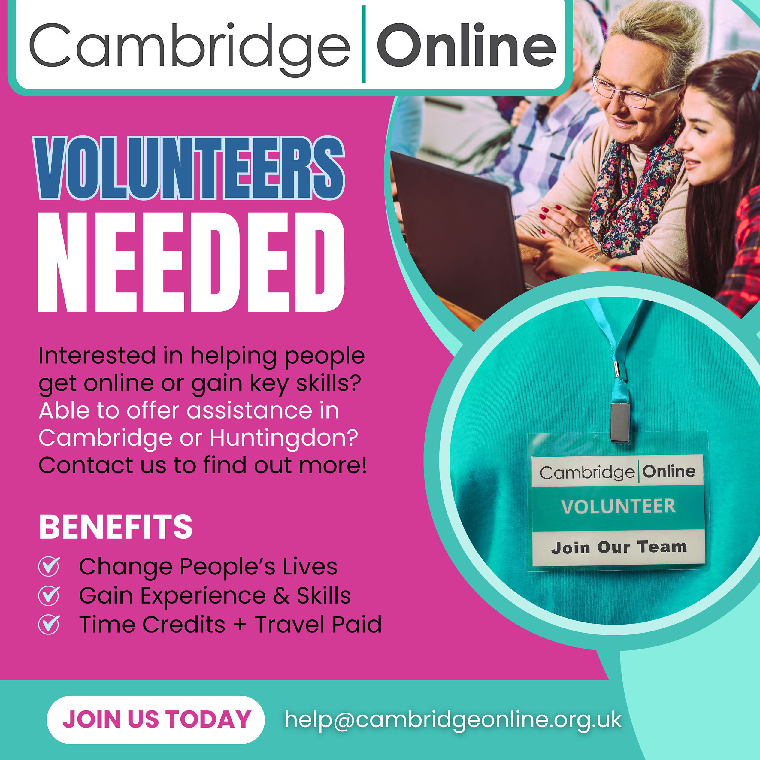 Digital Skills Volunteer - With Cambridge Online - Coneygear Centre Hunts