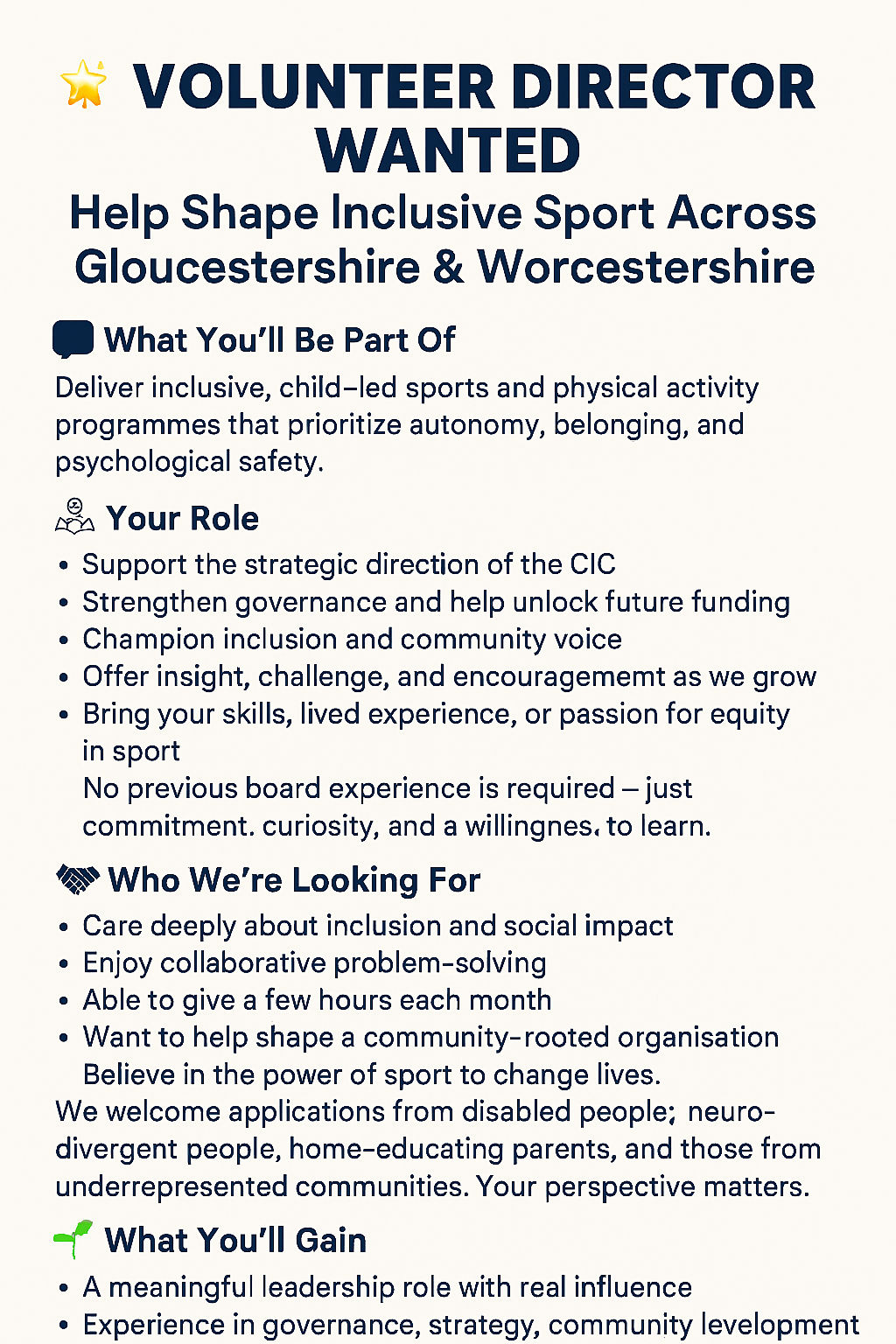 Volunteer Directors wanted