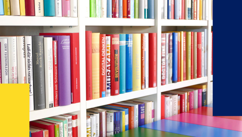 Bookshelf full of colourful books