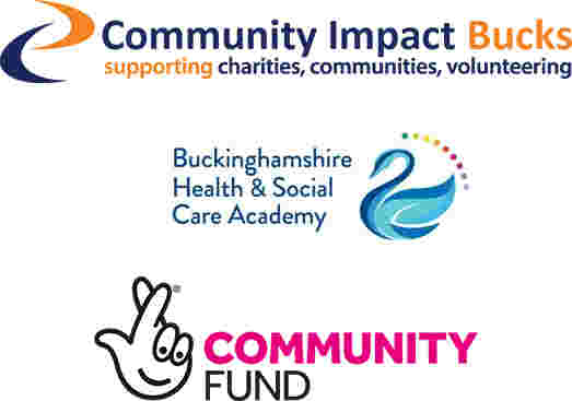 Logos for Community Impact Bucks, Bucks Health & Social Care Academy, and National Lottery Community Fund