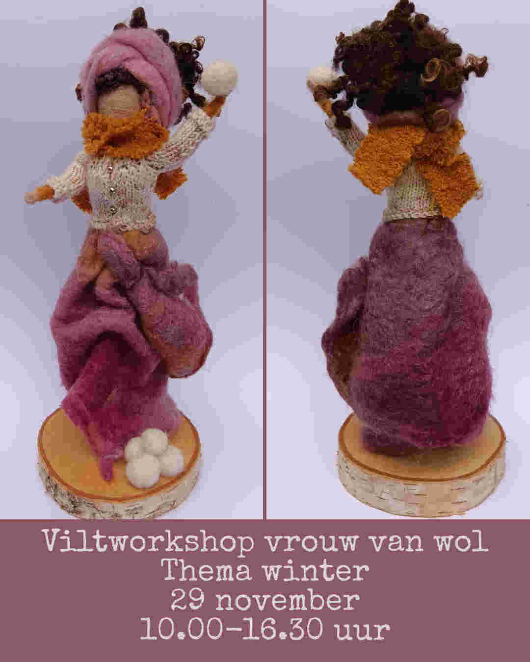 Viltworkshop vrouw van wol: winter thema