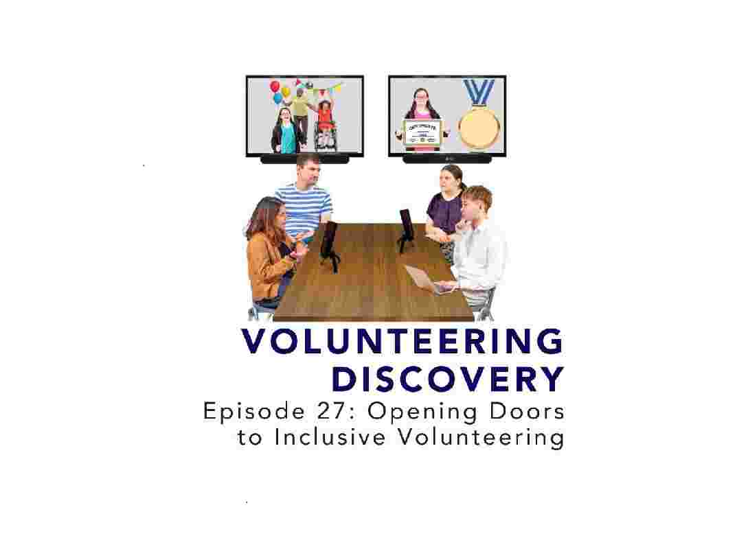 volunteering discovery podcast, four people around a table recording a podcast on inclusive volunteering