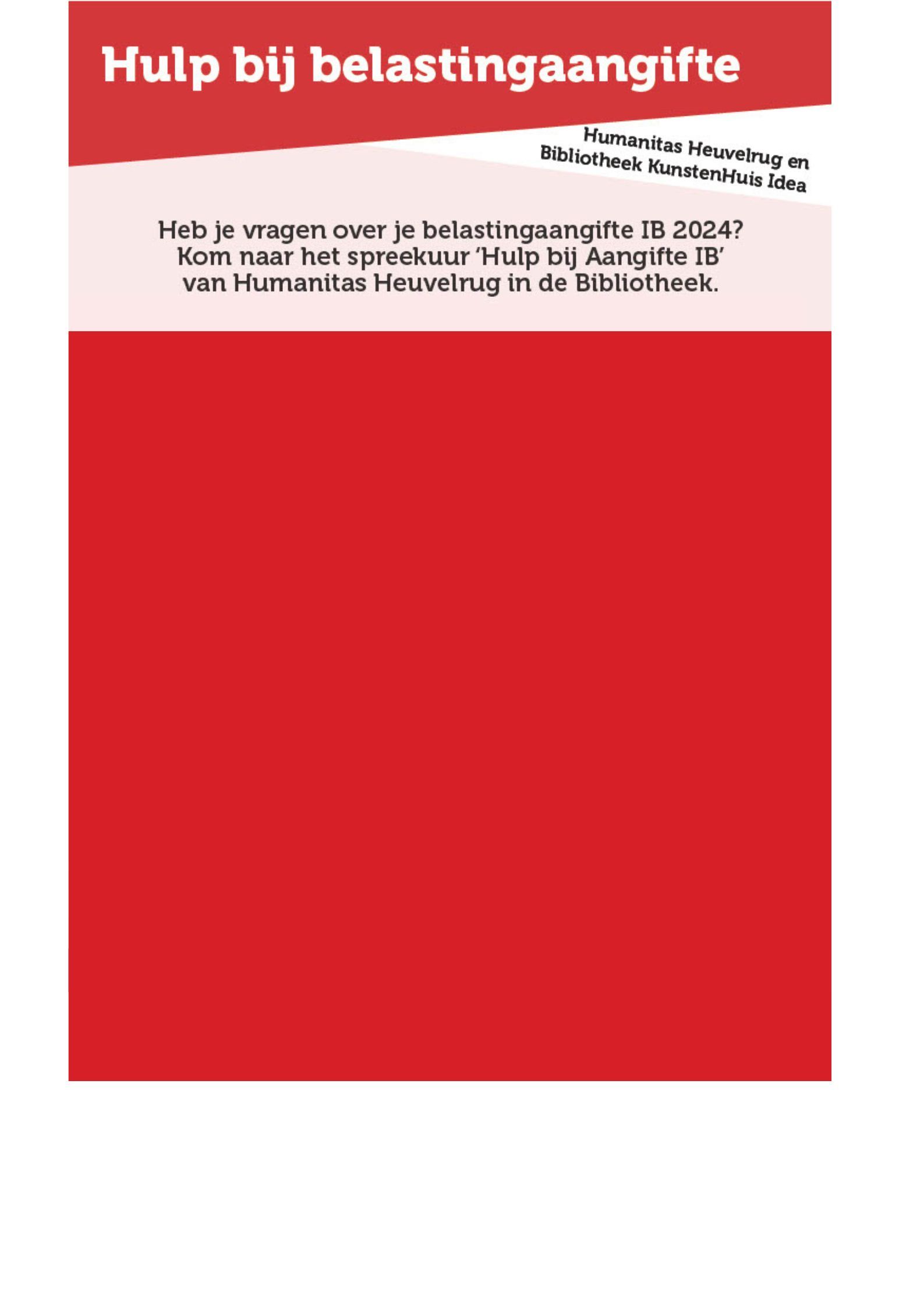 Hulp bij belastingaangifte IB (Inkomstenbelasting), vrijdag 7 maart