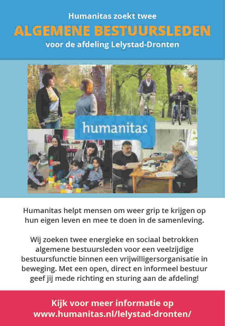 Humanitas Lelystad - Dronten zoekt 2 bestuursleden