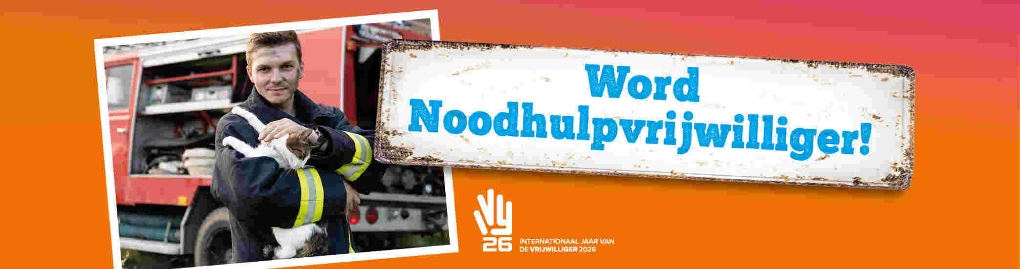 Webbanner met de tekst: word noodhulpvrijwilliger