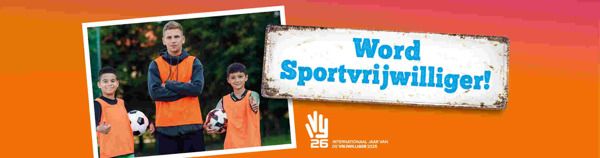 Webbanner met de tekst: word sportvrijwilliger