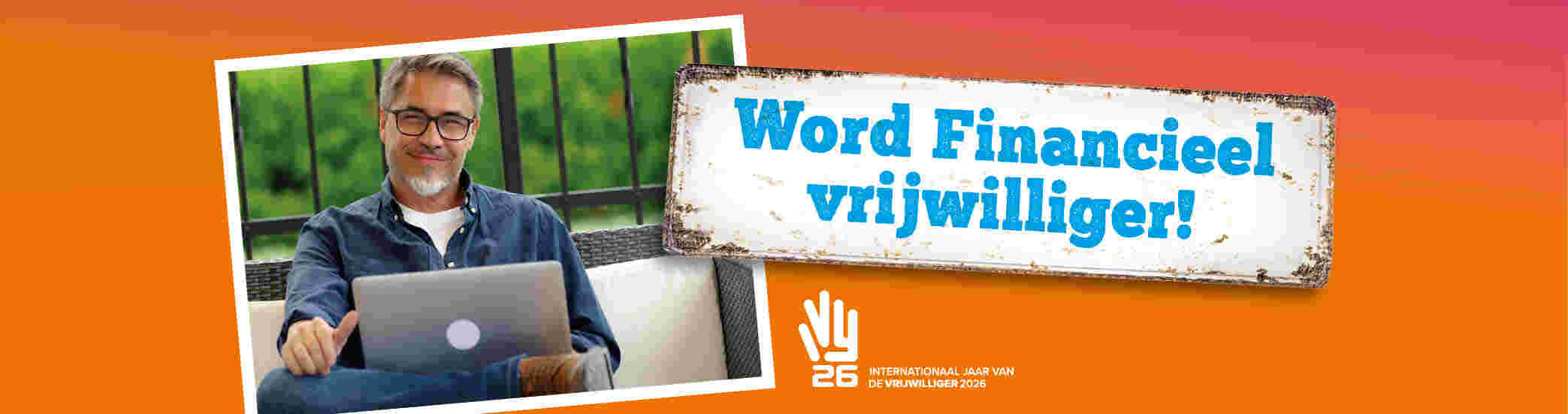 Webbanner met tekst: Word Financieel Vrijwilliger