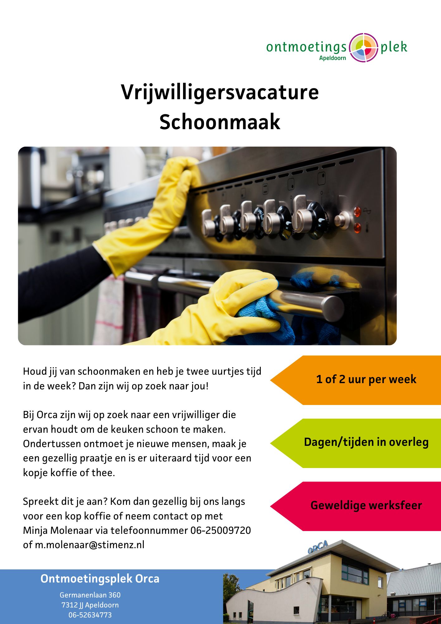 Vrijwilliger schoonmaak Ontmoetingsplek Orca