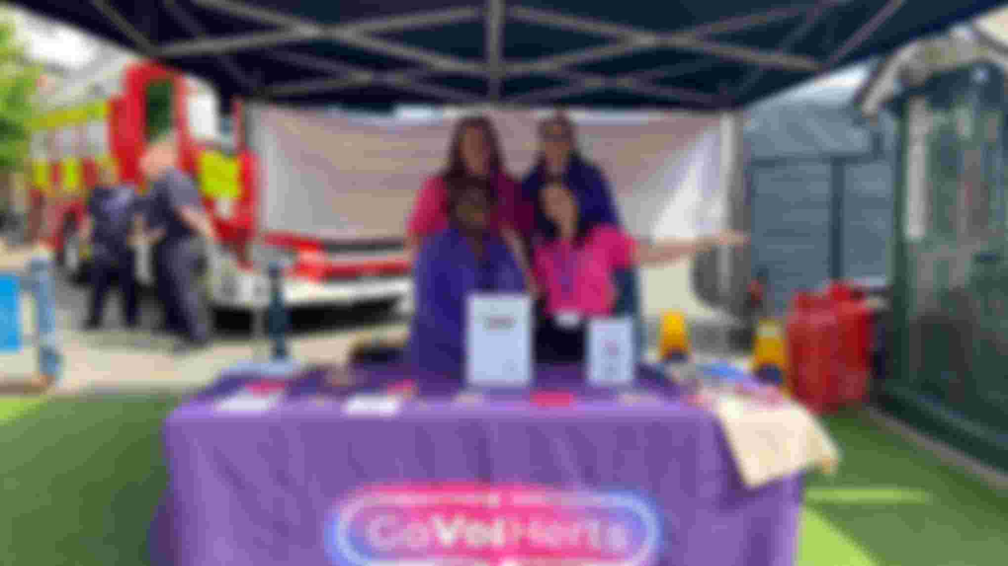 View overlooking Hitchin Market Place with gazebos and buildings
