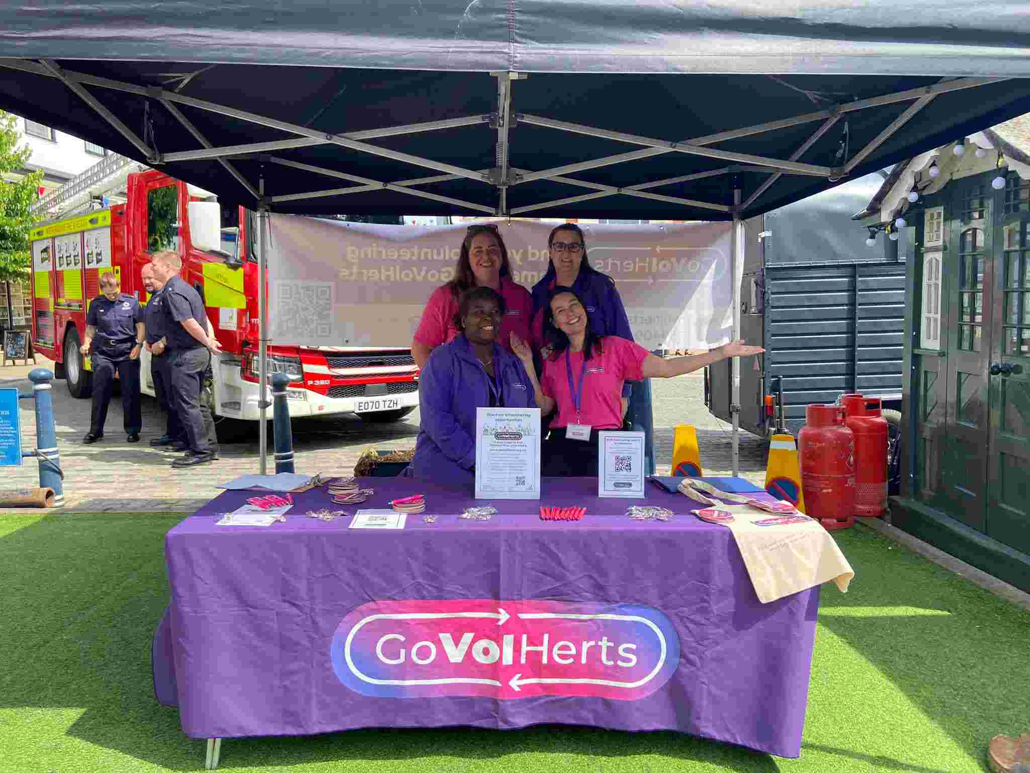 View overlooking Hitchin Market Place with gazebos and buildings