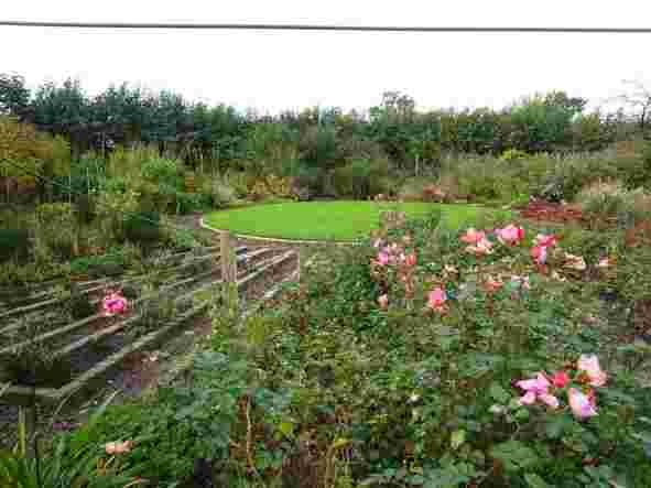 Collega voor onderhoud van het gras in de Stiltetuin