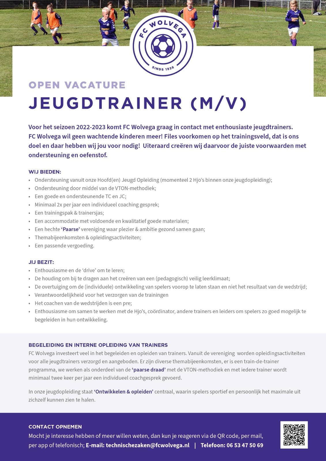 Vrijwilligers gezocht voor het geven van jeugdtraining bij FC Wolvega