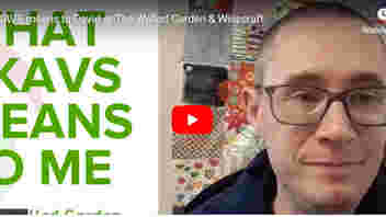 Screenshot from Youtube of green writing saying 'what PKAVS means to me' on the left and a white male wearing glasses to the right