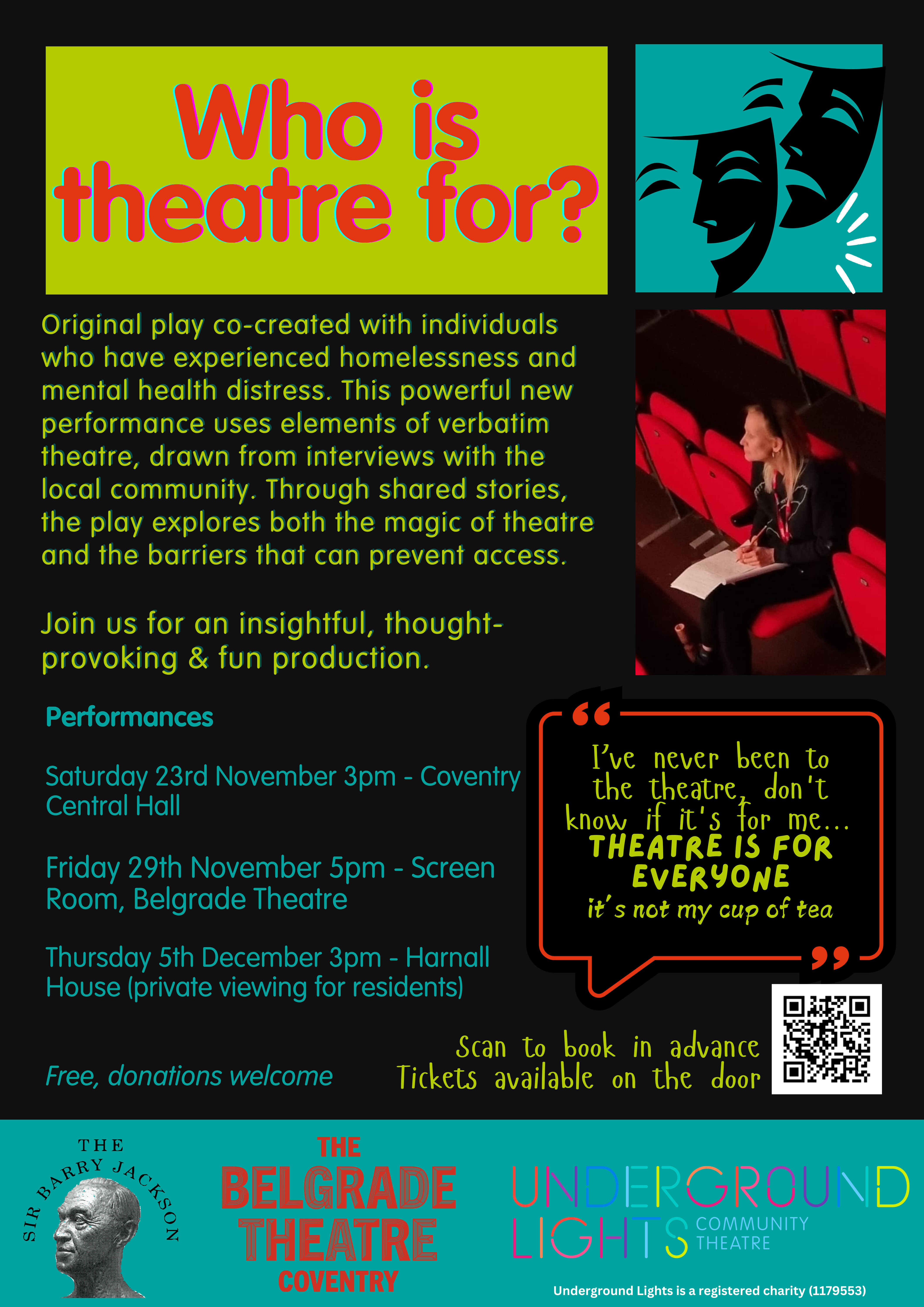 'Who is theatre for?' original performance (Screen Room @ Belgrade Theatre)