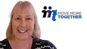 Photo of Lara next to the Move More Together logo