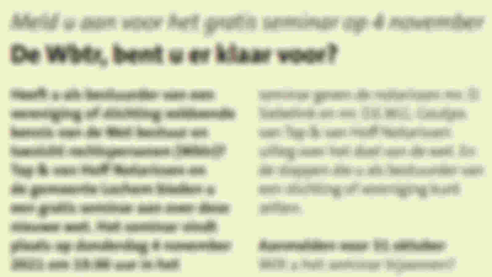 De WBTR, bent u er klaar voor?