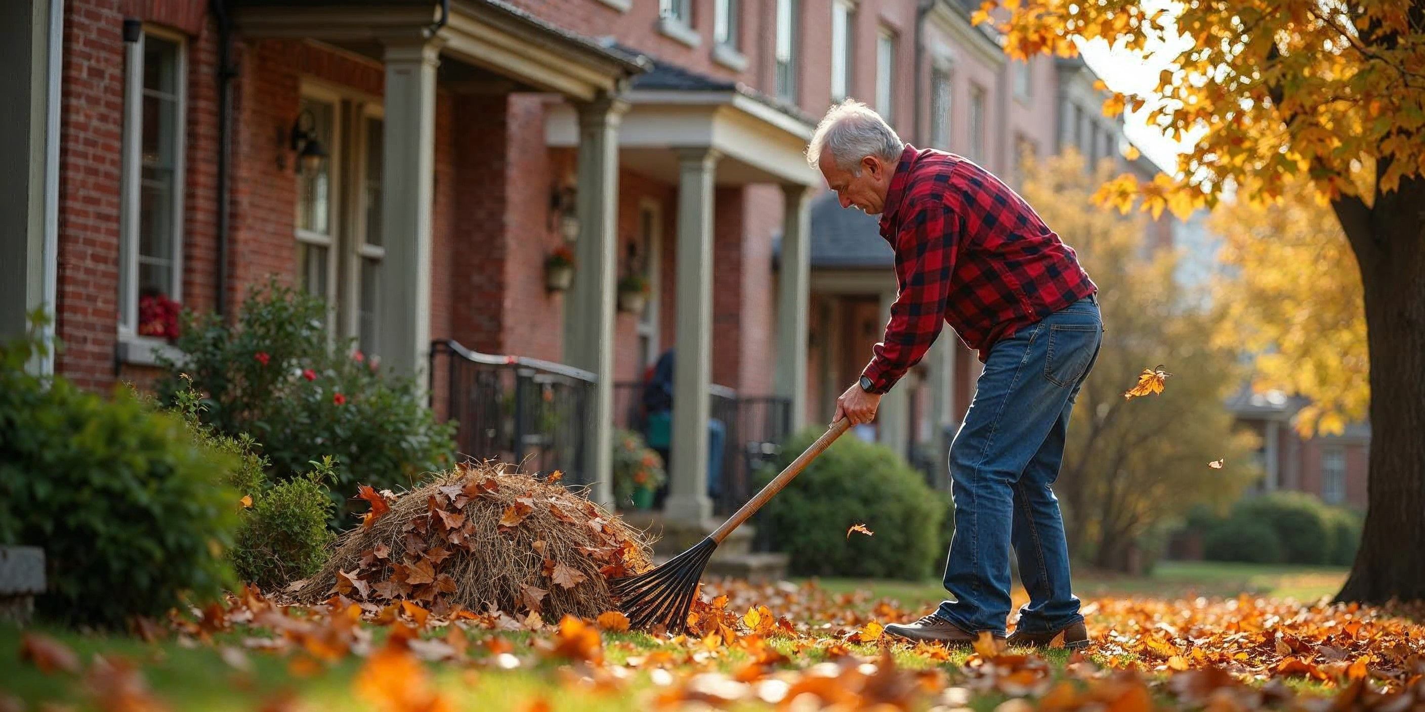 Bladeren harken, dat ruimt lekker op.