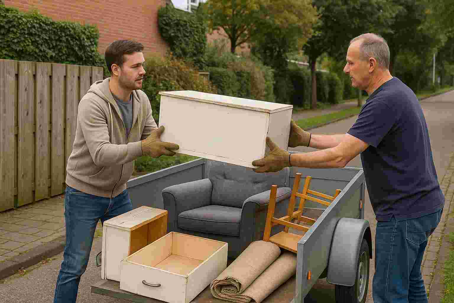 Help een oudere vrouw en haar dochter met het grofvuil