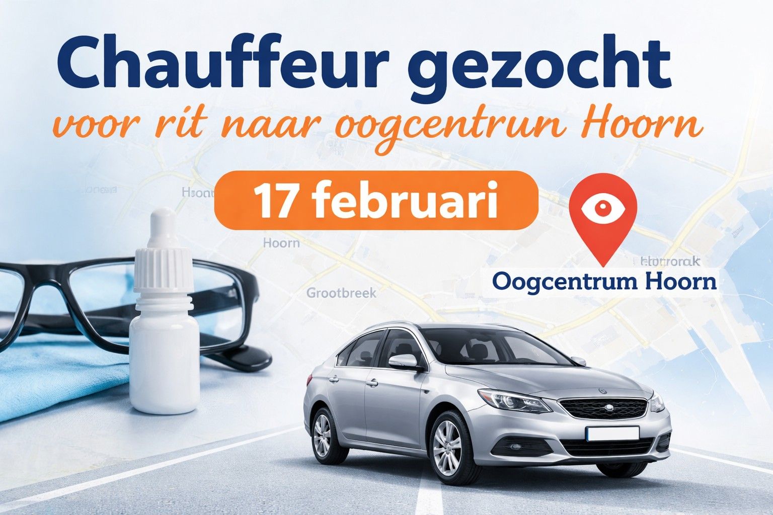 Chauffeur gezocht voor rit naar oogcentrum Hoorn (17 februari)