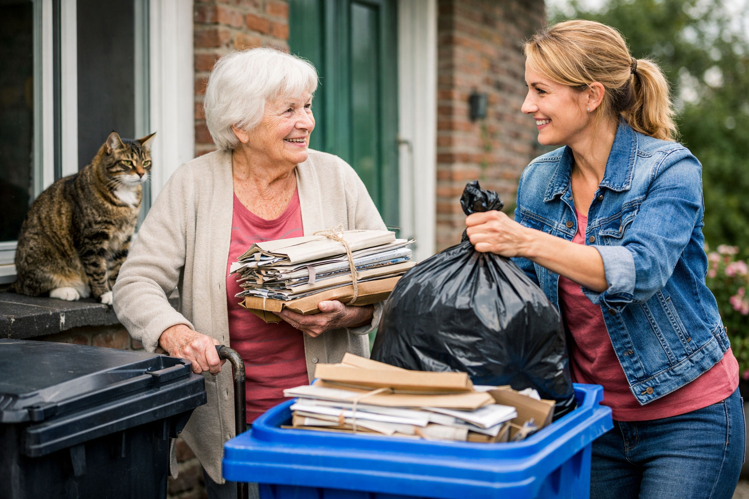 Help mevrouw met haar vuilnis en oud papier buiten zetten 🗑️🐾