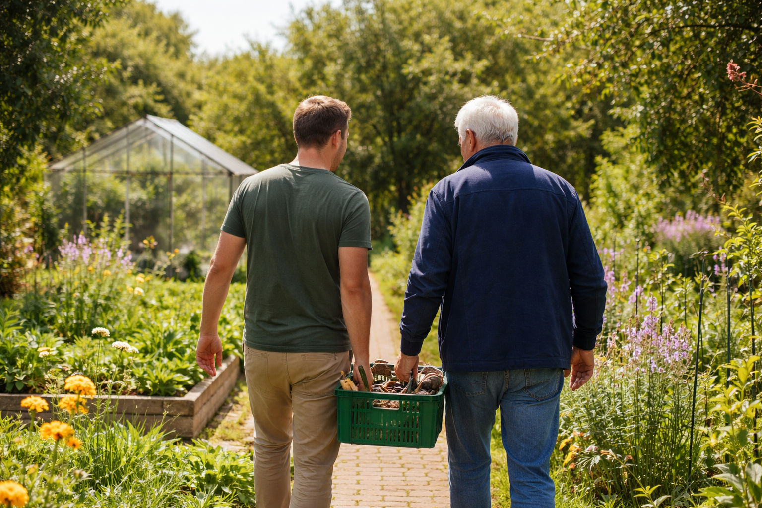 Samen tuinieren en spelletjes doen. 