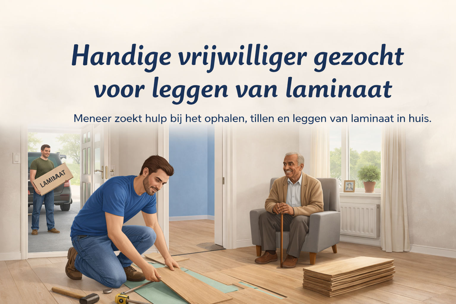 Handige vrijwilliger gezocht voor leggen van laminaat