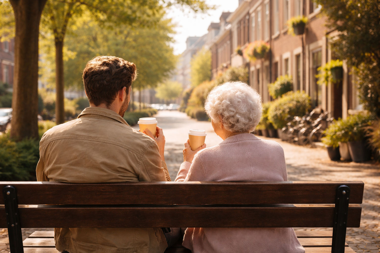 Genieten van een kop koffie in de zon met deze dame van 89?