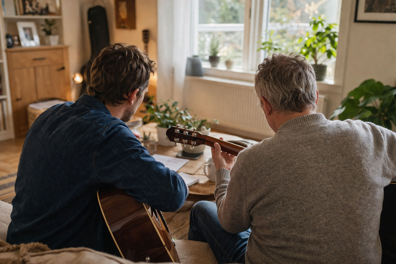 Samen gitaar spelen en plezier maken 🎸