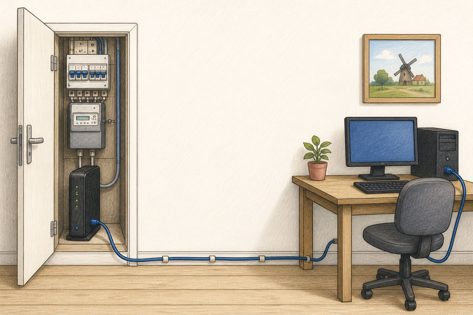 Handige vrijwilliger gezocht voor het aanleggen van een internet-/telefoonkabel