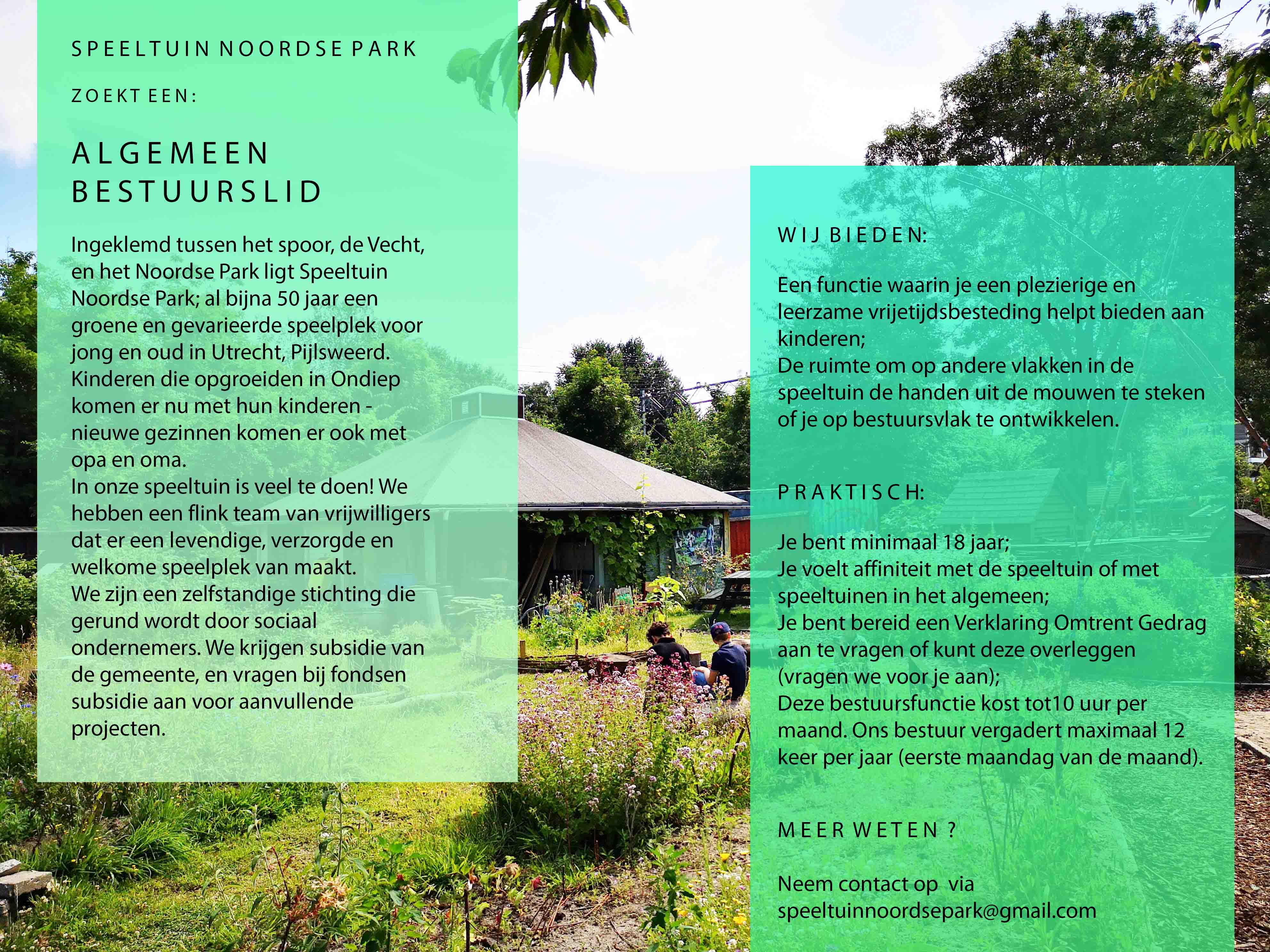 Speeltuin Noordse Park zoekt nieuw bestuurslid