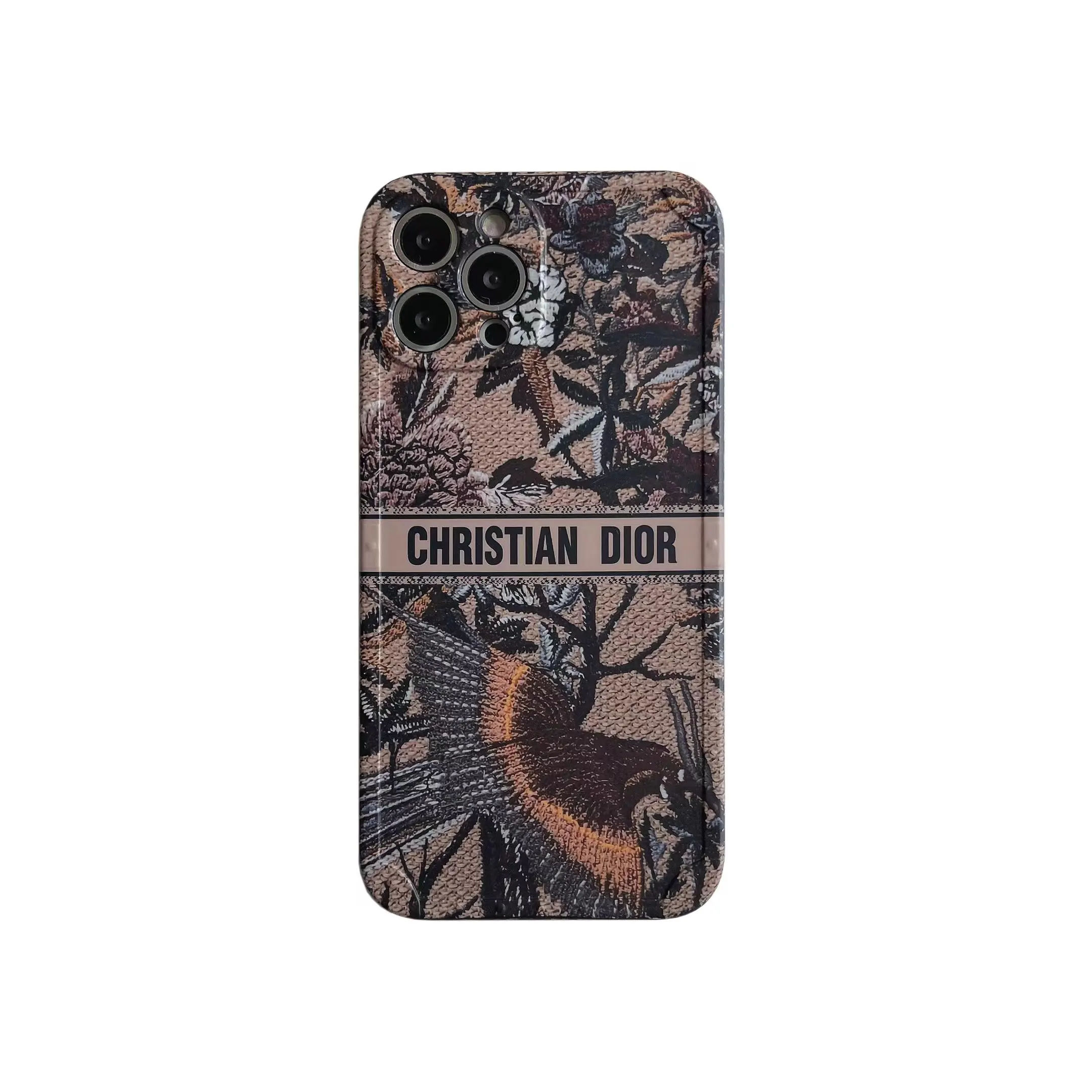 Premium Quality Floral Design D I O R Designer Brown Silicon Case