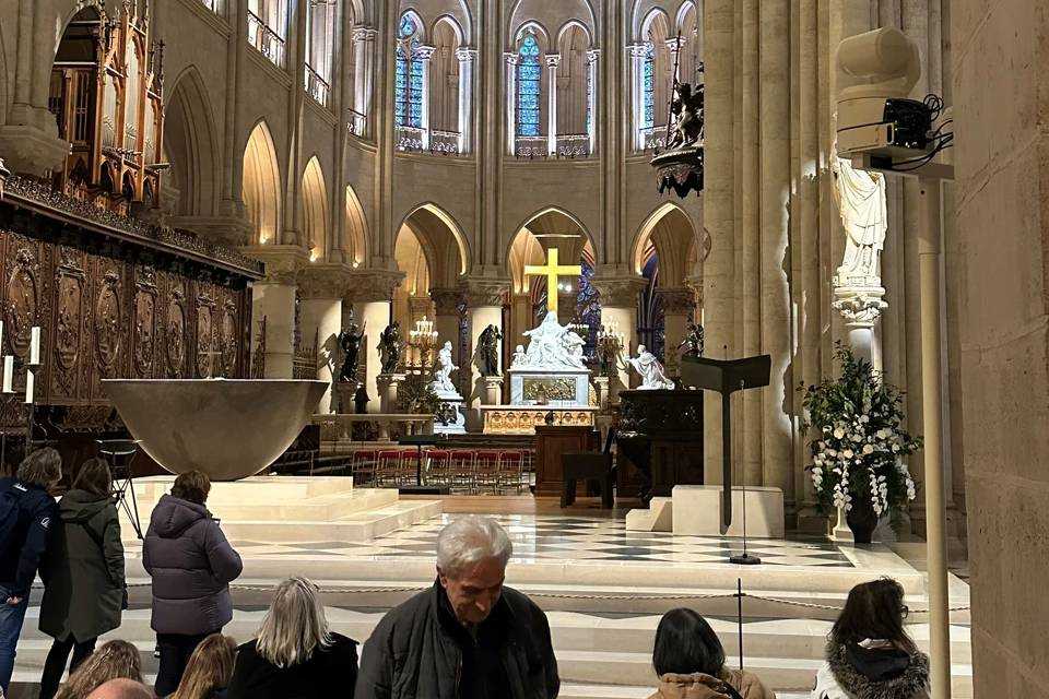 Notre Dame Cathedral: Crypt Entry with Guided Tour of the District and Interior Audioguide
