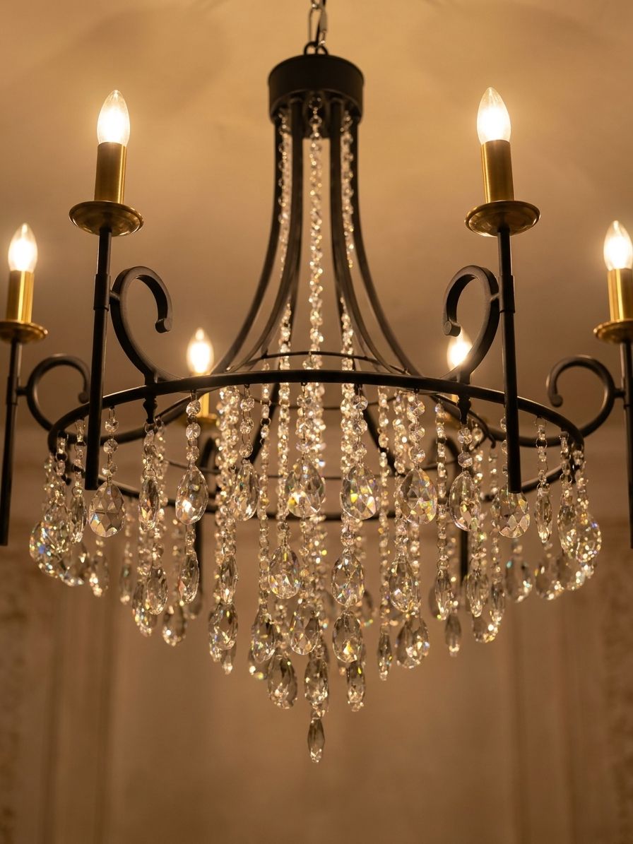 Tall cascading Bead Cascade chandelier with crystal strands