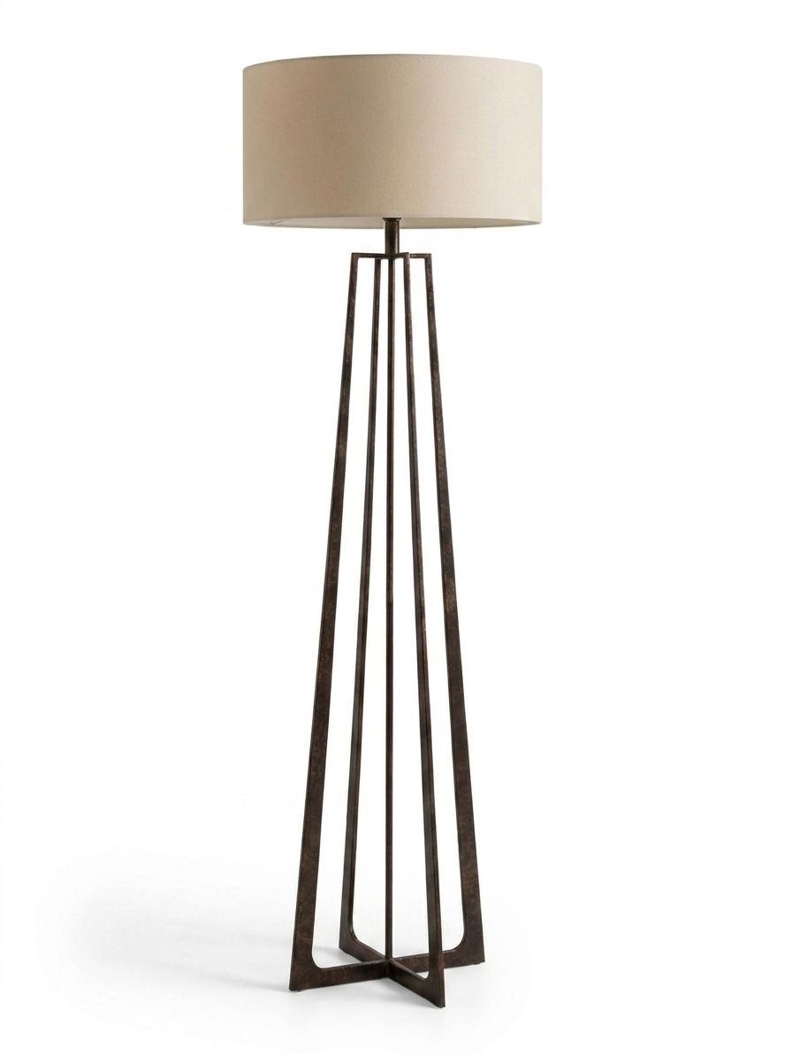 Twin Rod Floor Lamp, a iron and fabric floor lamp, studio photograph on a white background