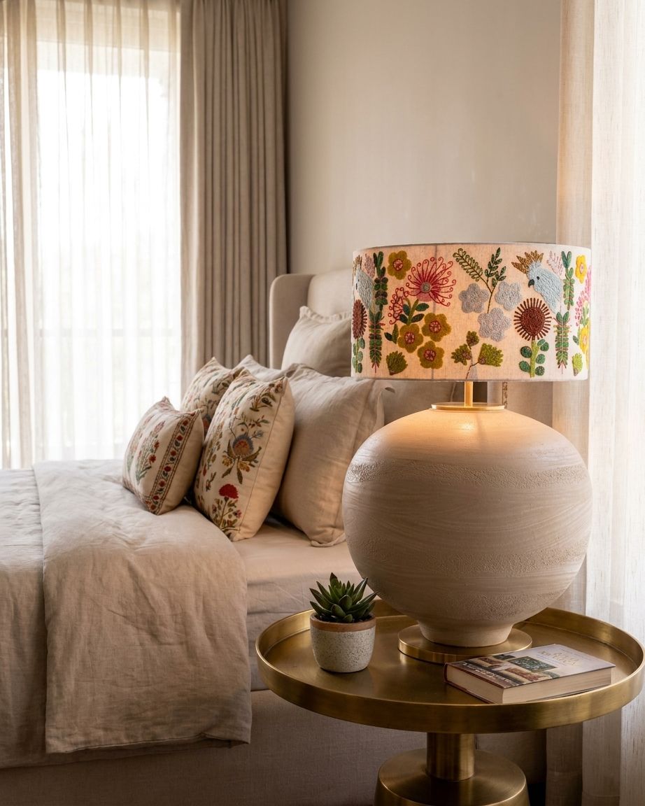 Ceramic Sphere Floral Drum Lamp
