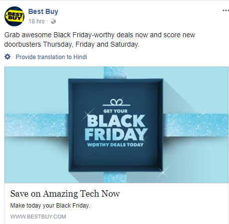 A Facebook Post by Bestbuy.com displaying Black Friday Sale.