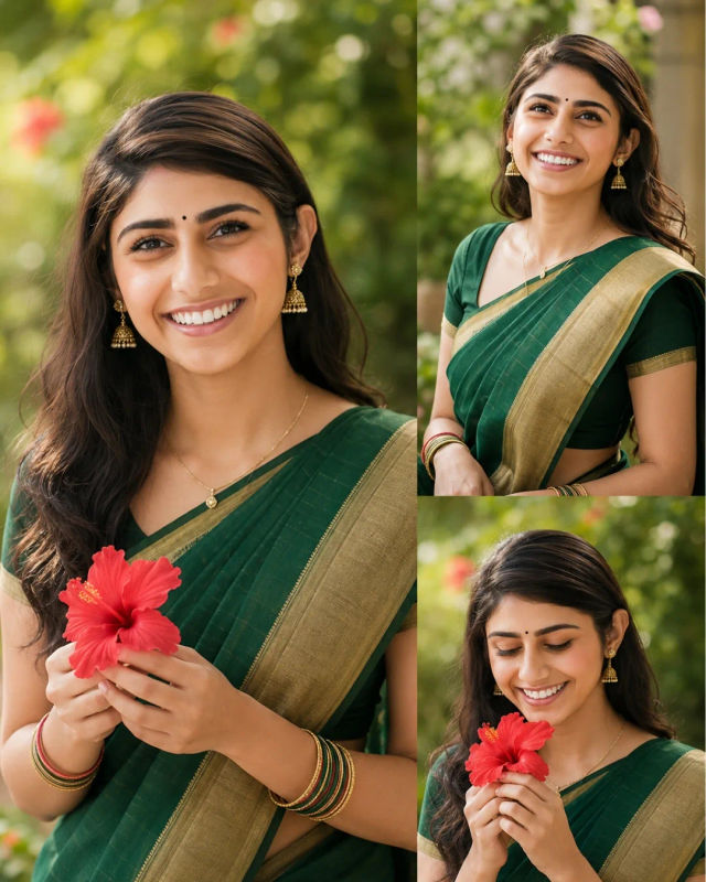 Emerald Saree Elegance in a Dreamy Garden Collage — ChatGPT prompt | pineprompts.com