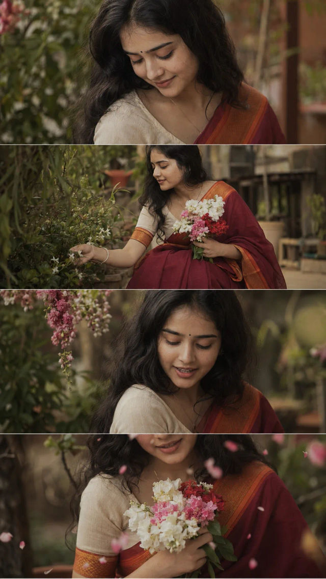 Bengali Saree Garden Portrait Collage — ChatGPT prompt | pineprompts.com