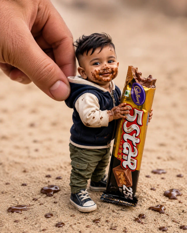 Miniature Chocolate Monster Baby with Giant Cadbury 5 Star — ChatGPT prompt | pineprompts.com