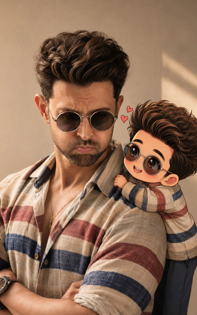 Portrait with Realistic Man and Cute 2D Chibi Companion — ChatGPT prompt | pineprompts.com